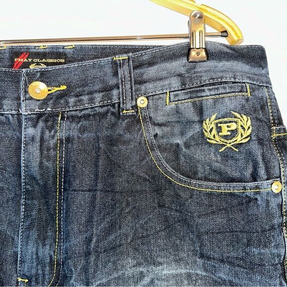 Phat Farm Jeans Men 42x32 Black Vintage Embroidered Classic Hip Hop Skater Biker - Picture 10 of 13